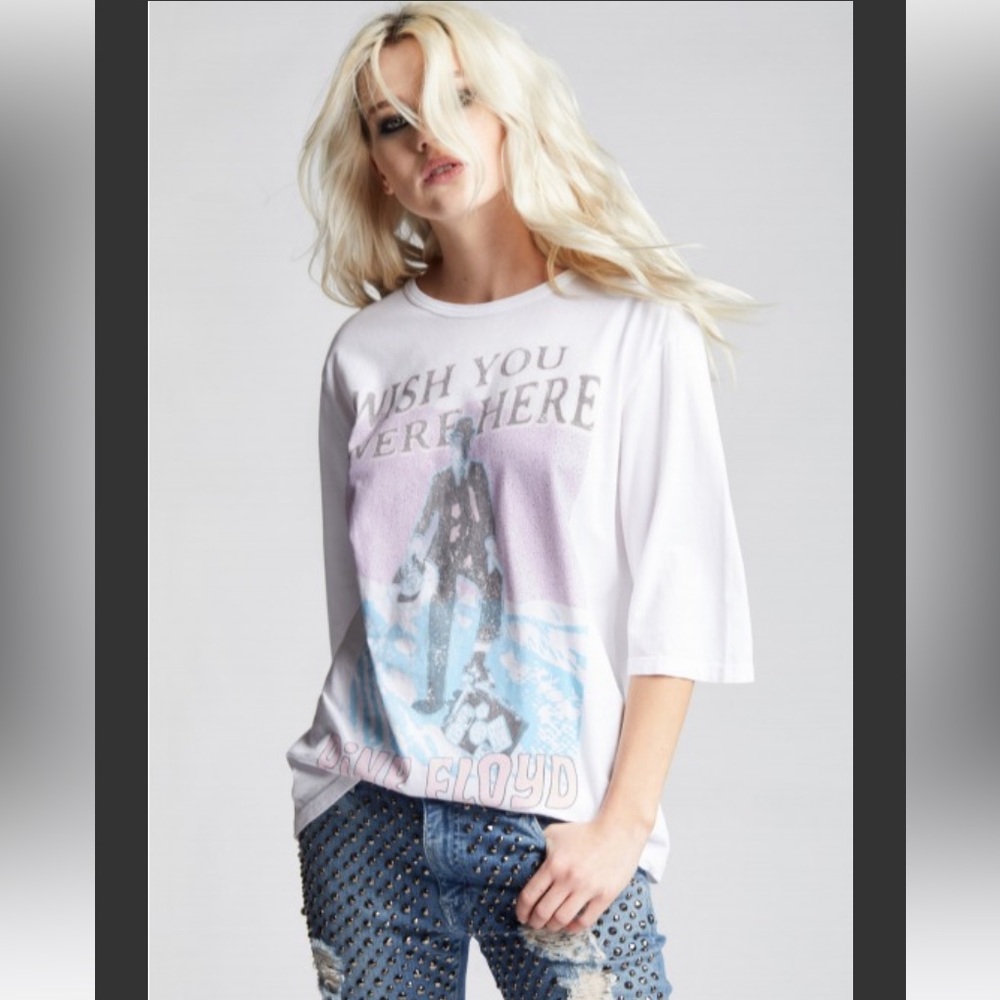 Recycled Karma White Pink Blue Graphic Tee